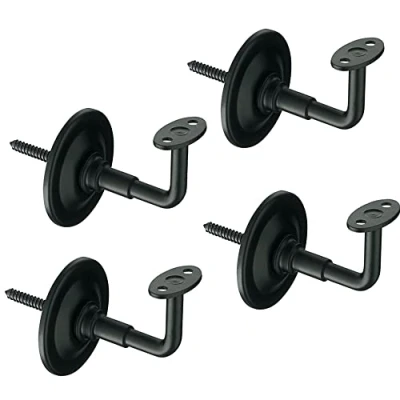 Afbeelding van Set van 4 leuninghouders, robuuste en duurzame trapleuningen, wandmontage, staal, kleur: matzwart, inhoud: schroeven pluggen