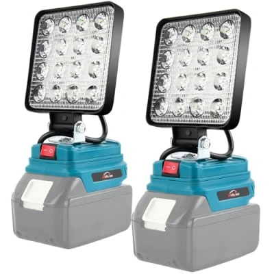 Afbeelding van AUTOJARE Acculamp van 102 mm voor Makita, 18 V, 48 W, draadloze led werklamp, 3200 lumen, draagbare bouwplaatslamp autoreparatie, huisverlichting, kamperen, vissen (2 stuks, zonder accu)