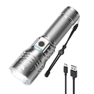 Afbeelding van Smiling Shark zaklamp, ultraheldere led flitslicht met 10.000 lumen SD 7009 voor kamperen, wandelen, outdoor, handmatige waterdicht, oplaadbaar,