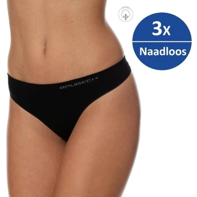 Afbeelding van Brubeck Dames Ondergoed String Naadloos Elastisch Katoen 3 Pack Zwart XL