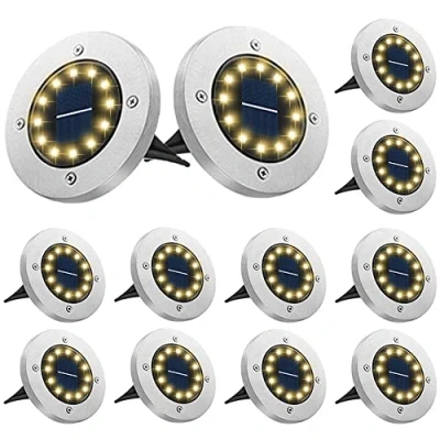 Afbeelding van Bowfar 12 stuks vloerlampen op zonne energie, voor buiten, tuinverlichting energie met leds 3000 K, warmwit, waterdicht, led tuinverlichting, zonnelampen gazon, oprit,