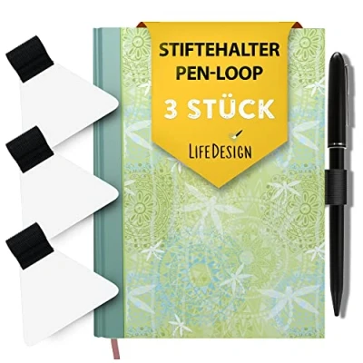 Afbeelding van LifeDesign Penhouder, pennenlus, zelfklevend voor notitieboek, kalender, klembord, zwart, transparant pad, 3 stuks