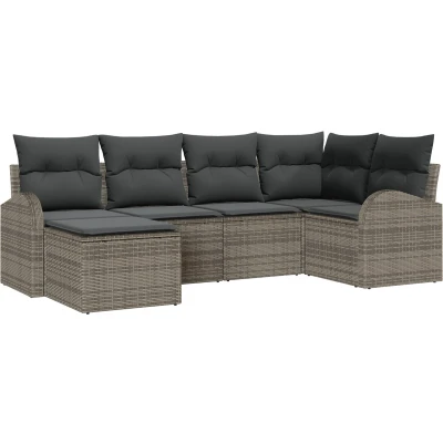 Afbeelding van vidaXL 6 delige tuinsofa set met kussens Grijs Poly Riet