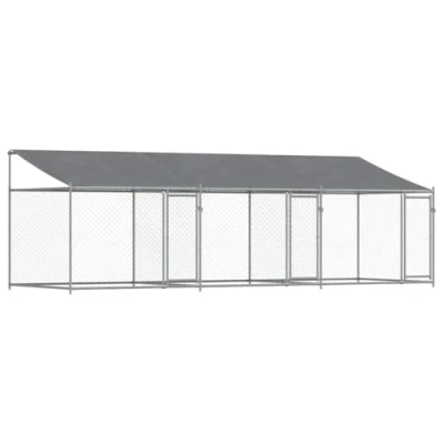 Afbeelding van vidaXL Hondenhok met dak en deuren 6x2x2 m gegalvaniseerd staal grijs