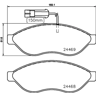 Afbeelding van HELLA PAGID 8DB 355 020 651 Remblokkenset T2264 Dikte: 19mm Remsysteem: Brembo Met slijtage waarschuwingscontact voor o.a. CITROEN / FIAT PEUGEOT