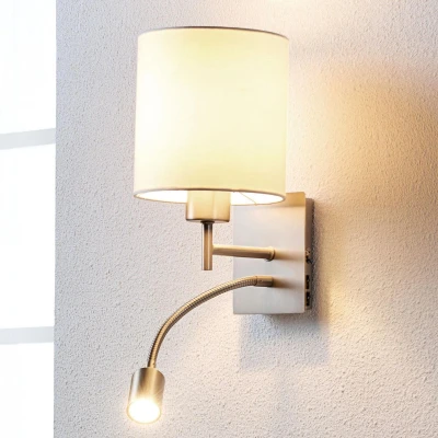 Afbeelding van Lindby Wandlamp 1licht Stof, metaal H: 28 cm E27 wit, mat nikkel