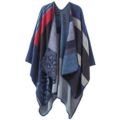 Afbeelding van Poncho voor dames, sjaal, omslagdoek, cape, imitatiekasjmier, royale maat, elegant, warm, winters, dik en zacht, One Size