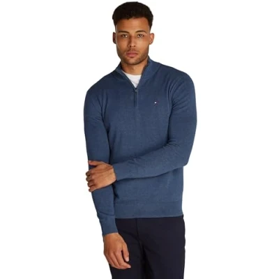 Afbeelding van Tommy Hilfiger Essential ZIP MOCK Trui, Heren, Maat: Small, Aegean sea