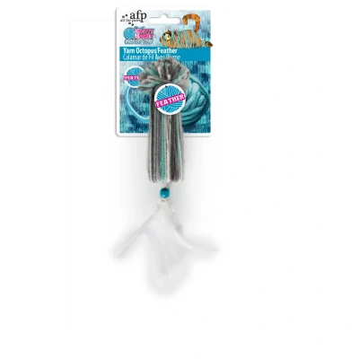 Afbeelding van All For Paws Knotty Habit Yarn Octopus Feather Kattenspeelgoed 25x7x4 cm Grijs