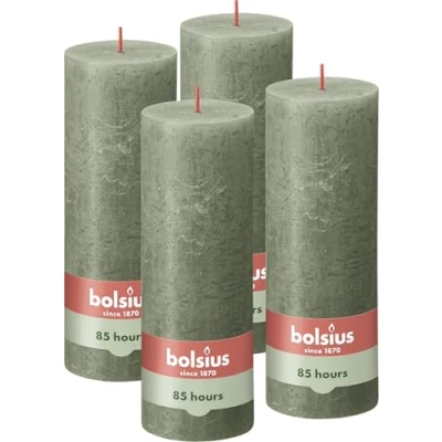 Afbeelding van Stompkaarsen Shine 4 st rustiek 190x68 mm fris olijfkleurig