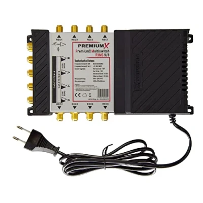 Afbeelding van PremiumX PXMS Multiswitch 9/8 met voeding 2 satellietposities op 8 uitgangen Ondersteunt Digital HDTV FullHD 4K UHD 8K Compatibel