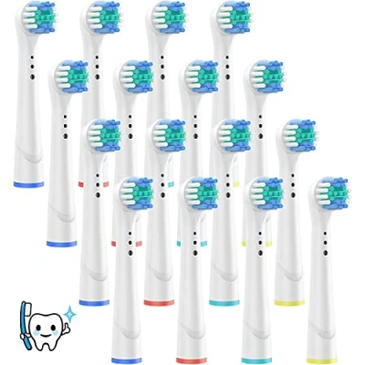Afbeelding van Vervangende tandenborstelkoppen voor Braun Oral B elektrische generieke navulborstels Clean Care Cross Action verwijderen zachte plaat op het tandvlees 16 stuks wit