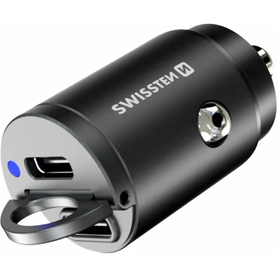 Afbeelding van Swissten Autolader 30W 2x USB C Snellader Zwart