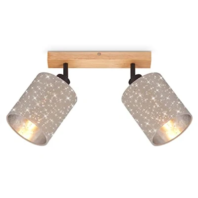 Afbeelding van BRILONER Plafondlamp met sterrenhemel, draaibaar, stoffen lampenkap, plafondlamp, lamp, woonkamerlamp, slaapkamerlamp, keukenlamp, plafondspot, 28,5x13x15,5 cm, taupe