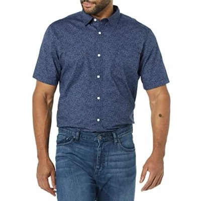 Afbeelding van Amazon Essentials Heren Slim Fit Poplin Shirt met korte mouwen, marineblauw bloemen, XX Large