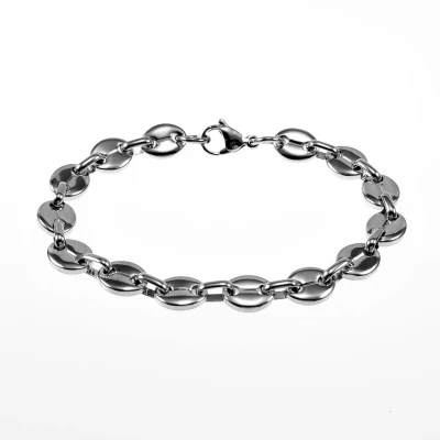 Afbeelding van 22,5cm x 9mm Koffieboon Armband Unisex Stalen Zilverkleur Schakelketting