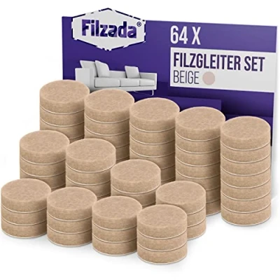 Afbeelding van Filzada® 64x viltglijders zelfklevend Ø 20 mm (rond) beige professionele meubelglijders vilt met ideale kleefkracht
