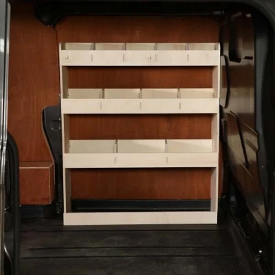 Afbeelding van VANIFY Gemaakt voor de FORD TRANSIT CUSTOM L1 (SWB) 2012+ bedrijfswageninrichting bestelbus stellingkast, bestuurderszijde bestelwagenrekken (voor)