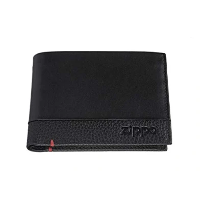 Afbeelding van Zippo Bi Fold Portemonnee Gemaakt van hoogwaardig nappaleer, ideaal voor creditcards, liggend formaat, RFID bescherming, uniseks, zwart model, 12 x 9 2 cm