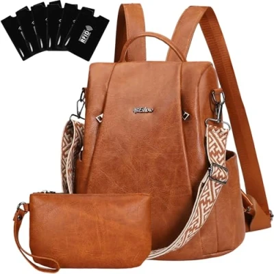 Afbeelding van Eshow Rugzak voor dames, klein, anti diefstal, elegante stadsrugzak, kleine waterdichte dagrugzak, veganistisch leer, rugzakhandtas met clutchbag, modern, pendelen, school, werk, reizen, Briljant