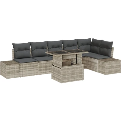 Afbeelding van vidaXL Tuinbank Set 7 delig Beige Rattan Tuinhoekbank Rechthoekig