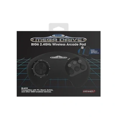 Afbeelding van Retro Bit SEGA Mega Drive BIG 6 Wireless 2.4GHz Arcade Pad (Black)