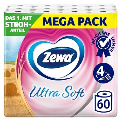 Afbeelding van Zewa Ultra Soft toiletpapier met strogehalte, 3 x 20 rollen, wit, 60 Count (pak van 1)