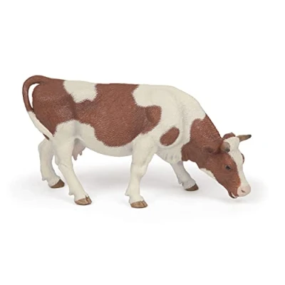 Afbeelding van Papo Handgeschilderde Figuurtjes Boerderij Vrienden Grazende Simmental Koe 51147 Verzamelbaar voor kinderen Geschikt jongens en meisjes Vanaf 3 jaar