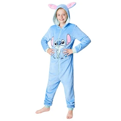 Afbeelding van Disney Stitch Onesie voor Kinderen Fleece Pyjama Lounge Wear Eeyore Minnie Mouse Geschenken (Blauw Stitch, 11 12 Jaar)