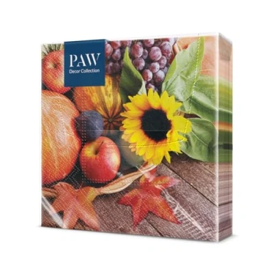 Afbeelding van PAW Papieren Servetten 3 laags (33 x 33 cm) 20 Stuks Thema met Bladeren Warme Kleuren en Motieven Oogstfeest Tafelversiering Gezellige Herfstdecoratie Kleur: Autumn Treasures