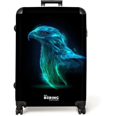 Afbeelding van NoBoringSuitcases.com® Koffer groot Reiskoffer lichtgewicht Digitale adelaar in profiel Rolkoffer met 4 wielen Grote trolley XL 98 liter bagage