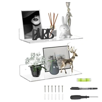 Afbeelding van Sezanrpt 38 cm transparante acryl planken, wandplanken voor slaapkamer, wanddisplay planken verzamelobjecten, Funko Pop, luidsprekers, planten, 2 stuks