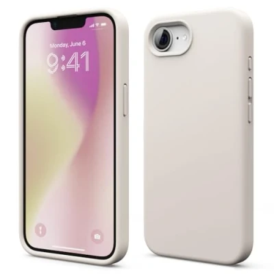 Afbeelding van elago Compatibel met iPhone 16e, Premium Liquid Silicone Hoesje, Volledige Beschermende Cover, Schokbestendig, Krasbestendige Zachte Microvezel Voering (Stone)