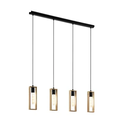 Afbeelding van EGLO hanglamp Littleton 4 lichts zwart/hout