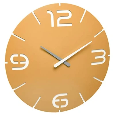 Afbeelding van TFA Dostmann analoge design wandklok CONTOUR, 60.3536.07, zendergestuurde tijd met hoge precisie, ideaal voor thuis, kantoor, in de wachtkamer en als geschenk, zonnig geel, kunststof, Ø 350 x (H) 35mm