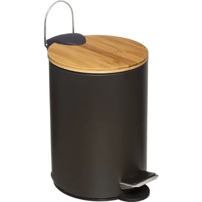 Afbeelding van 5Five Stijlvol &amp; Compact Afvalemmer 3L met Bamboe Deksel Softclose Zwart
