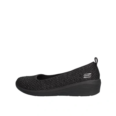 Afbeelding van Skechers Arya Sweet Glitz Slip On Sneakers voor dames, Zwart Metallic Gebreide Zwarte Gunmetal Trim, 38.5 EU
