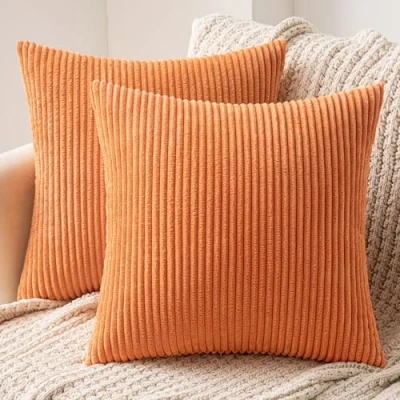 Afbeelding van MIULEE Set van 2 kussenslopen, corduroy, decoratieve kussensloop, bankkussen, sierkussen met verborgen ritssluiting, 40 x cm, oranje