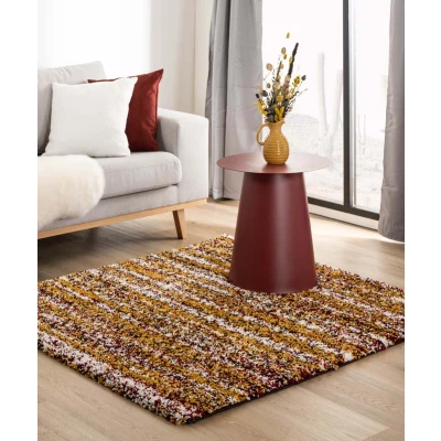 Afbeelding van Vierkant Hoogpolig Vloerkleed Strepen Artisan Multi/okergeel 100x100 Cm