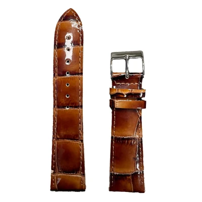 Afbeelding van Horlogeband 22mm Glans Cognac Echt leer in croco print Roestvrijstalen gesp