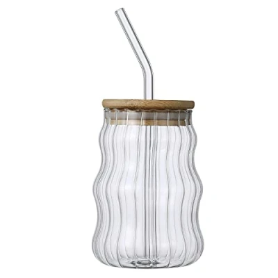 Afbeelding van ZYLLZY glazen bekers met deksels en rietjes, 500 ml beker deksel rietje, ijskoffie bierglazen, moderne smoothiebeker drinkglazen voor whisky, frisdrank, thee, A 1