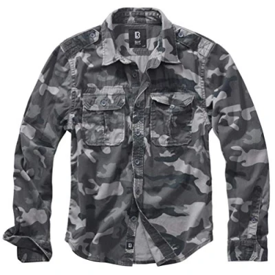 Afbeelding van Brandit vintage overhemd lange mouwen, Grey Camo Longsleeve, 6XL
