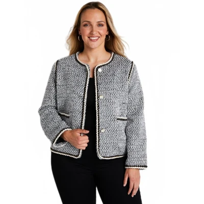 Afbeelding van Kort jasje zonder kraag in tweed effect stof