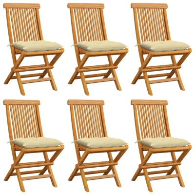 Afbeelding van Tuinstoelen 6 st met crèmewitte kussens massief teakhout