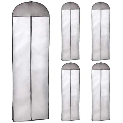 Afbeelding van HIMRY [5 Stuks] 180 cm Kledinghoes Ademende met Lange Ritssluiting, Elegante Kledingzak Kledingrek Voor Kleding Bruiloftsjurken Avondjurken Pakken Kleding, Wit + Zwart frame, KXB1005 black 5x