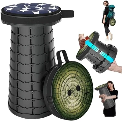 Afbeelding van LOCYOP Draagbare telescoopkruk, campingkruk, licht, inklapbaar, voor wandelen, vissen, grillen, met draagtas en draaikussen, draagvermogen 200 kg, boompatroon