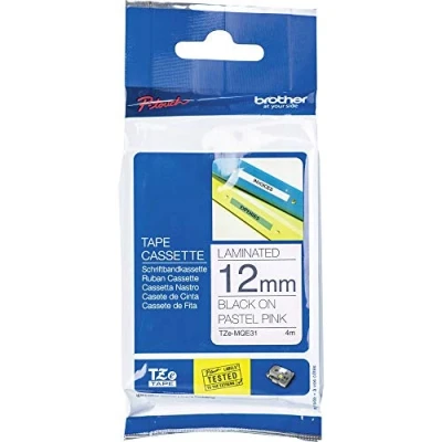 Afbeelding van Brother TZe MQE31 Labeltape pastel Tapekleur: Pastelroze Tekstkleur: Zwart 12 mm 4 m