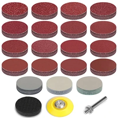Afbeelding van STEBRUAM 50 mm schuurschijfjes, 190 stuks met 1 x 6 schacht en schuimrubberen steunschijfje, korrel 40 / 60 80 100 120 150 180 240 320 400 600 800 1000 1200 1500 2000 3000 5000 7000, schuurschijfjes voor boormachine