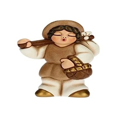 Afbeelding van THUN Kerstfiguur heren met pakket kerstdecoratie huis lijn kribbe klassieke kerststal witte variant keramiek 6 x 3,8 8 cm