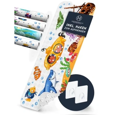 Afbeelding van HOMERELLA Badmat antislip voor kinderen 100x40cm 100% BPA vrij Inclusief 2x ophanging Badmatten schimmelbestendig &amp; machine wasbaar